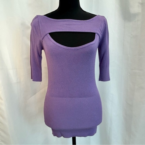 URBAN behaviour light purple 3/4 sleeve keyhole peephole knit sweater Sz M - Picture 7 of 7